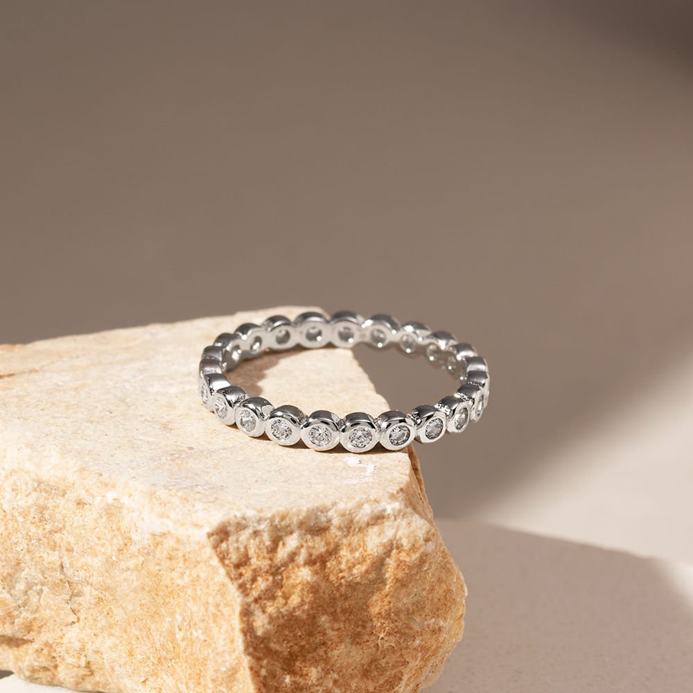 Anel Aliança Bolinhas com Zircônias Brancas - Prata 925