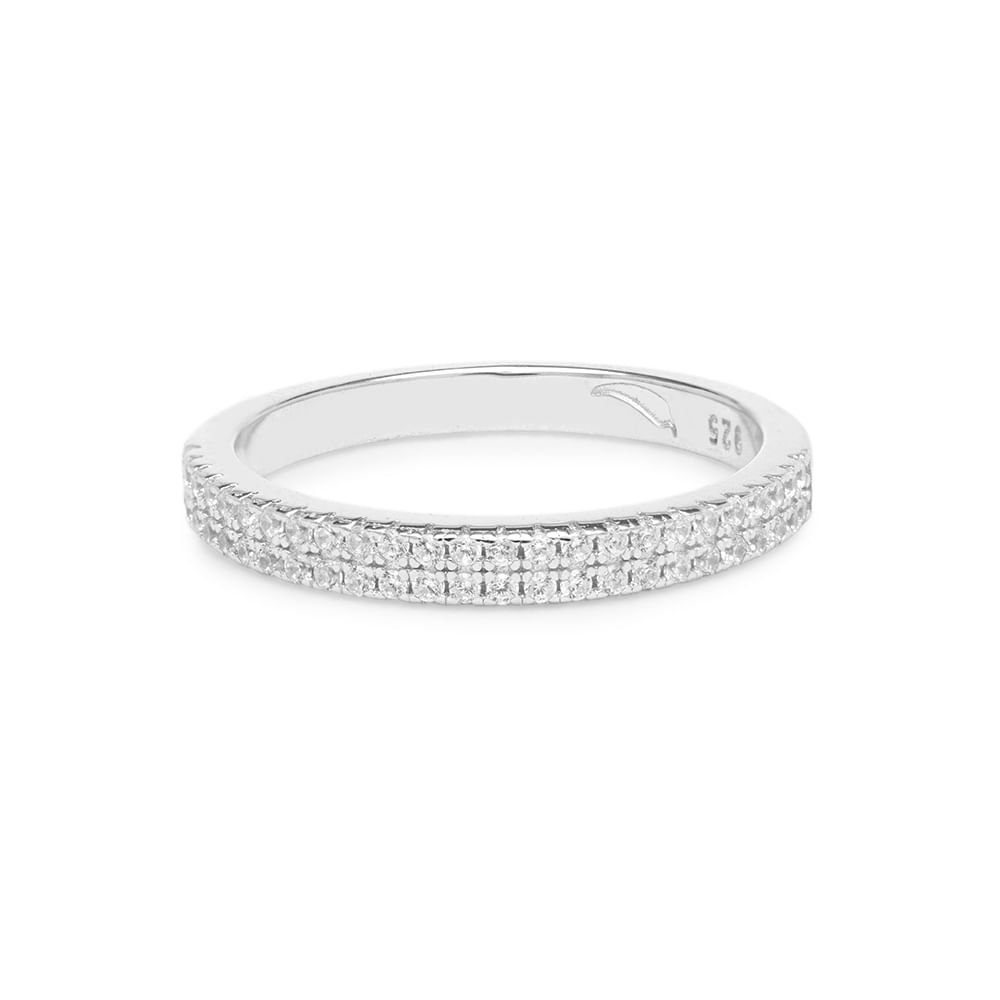 Ane Duplo Solitário com Aparador Cravejado de Zircônias Brancas - Prata 925