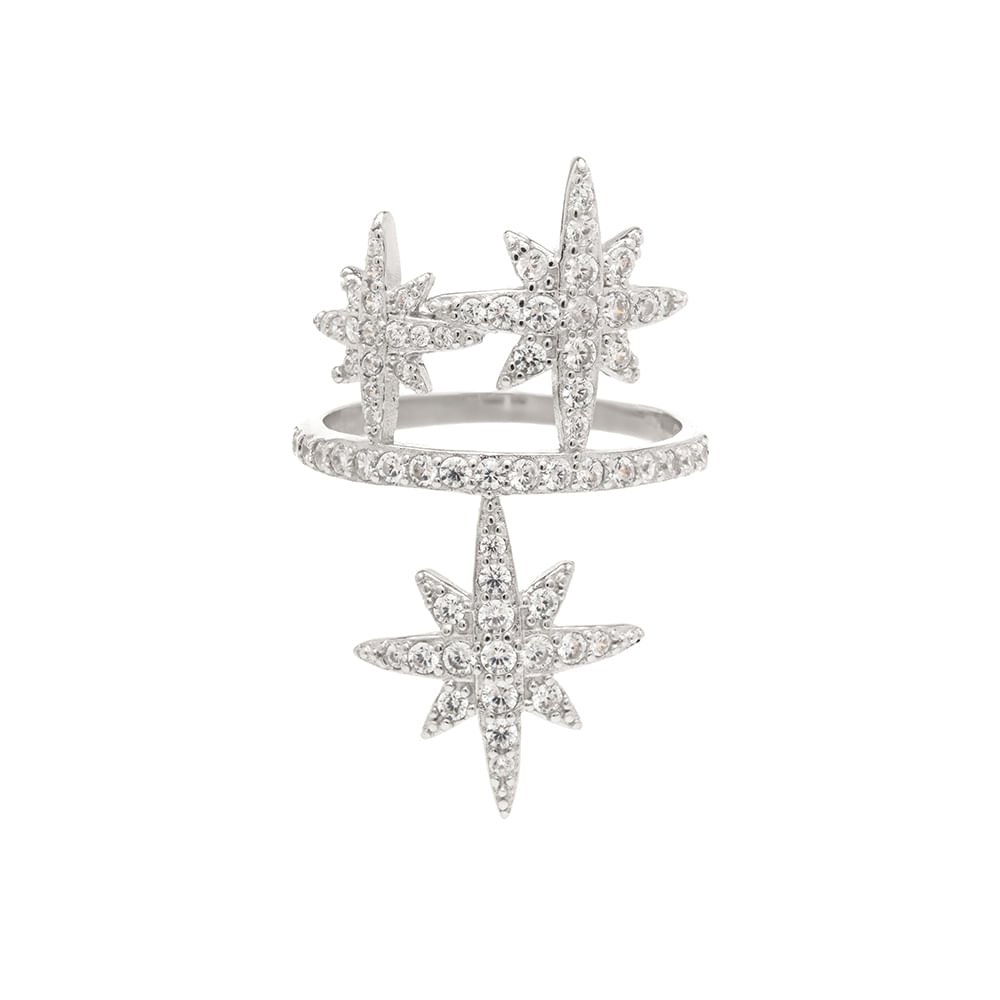 Anel Estrelas com Zircônias Brancas - Prata 925